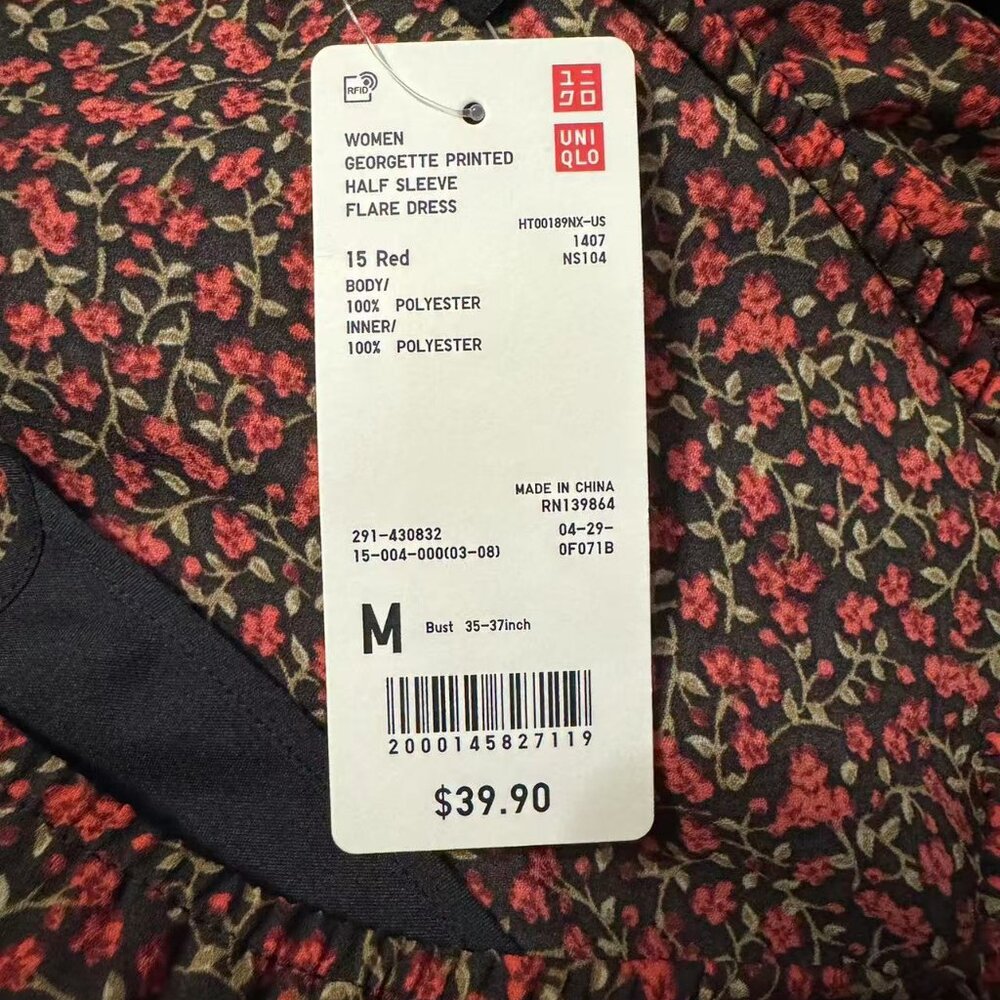 Uniqlo Women's Georgette Printed Half Sleeve Flared Sheer Dress & Black Slip M - Picture 7 of 10